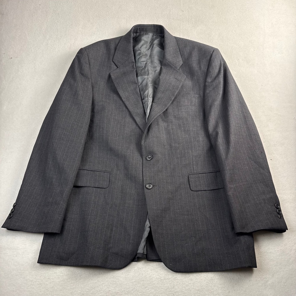 Alexandre of London Savile Row Mens 44R Grey Pinstripe 100% Wool Blazer Jacket